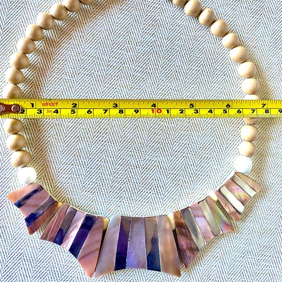 Vintage 1970’s/1980’s Abalone+Silver-tone Wood Beaded Statement Collar Necklace. - Picture 6 of 8